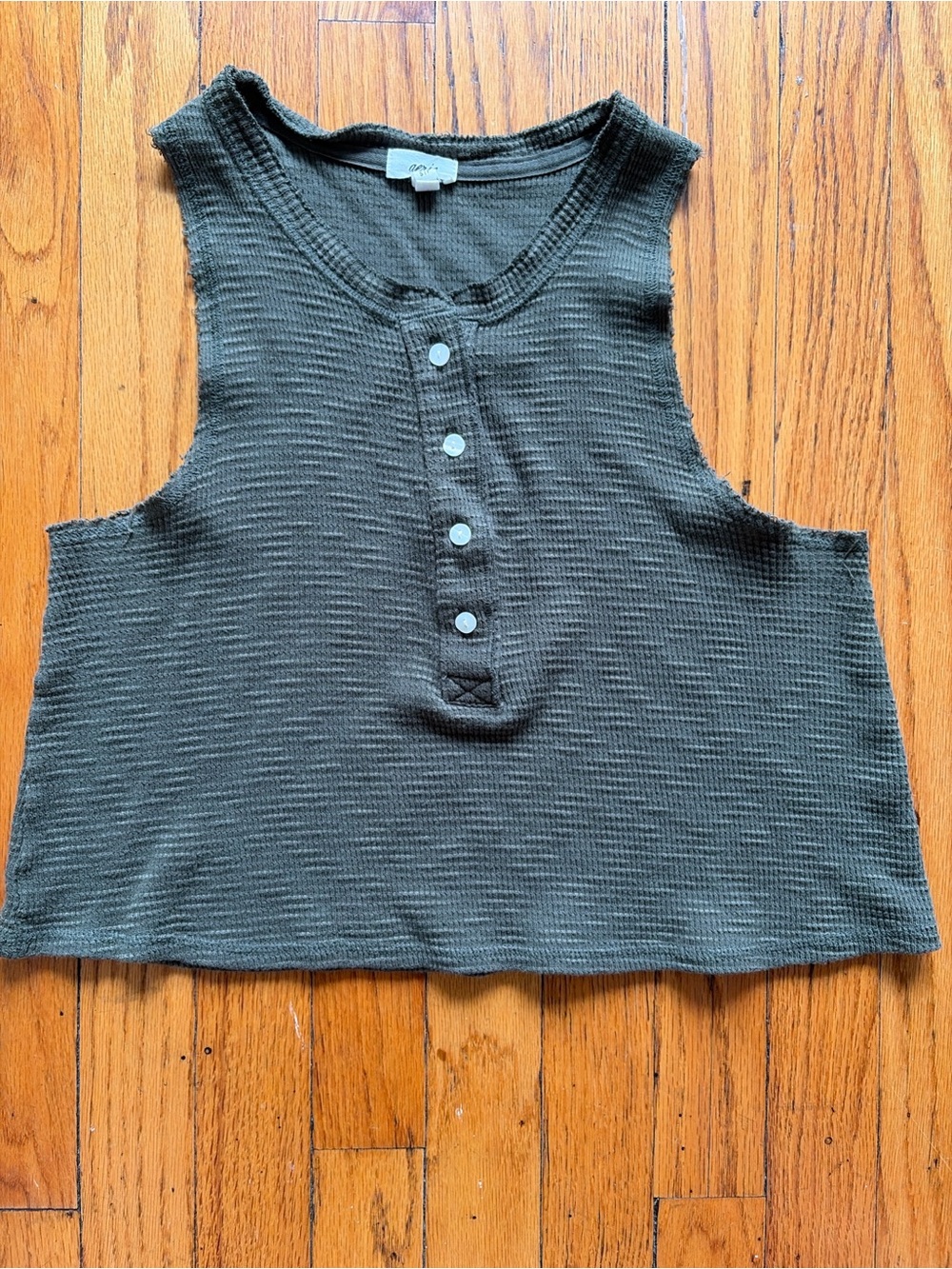 aerie Olive Waffle Henley Crop Top